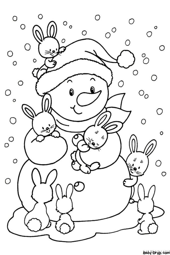 Кролики символ года рисунок | Распечатать Раскраска Новогодний Кролик 2023