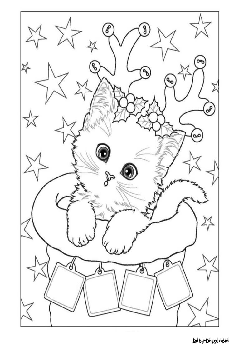 Новогодний Котик картинка | Распечатать Раскраска Новогодний Кролик 2023