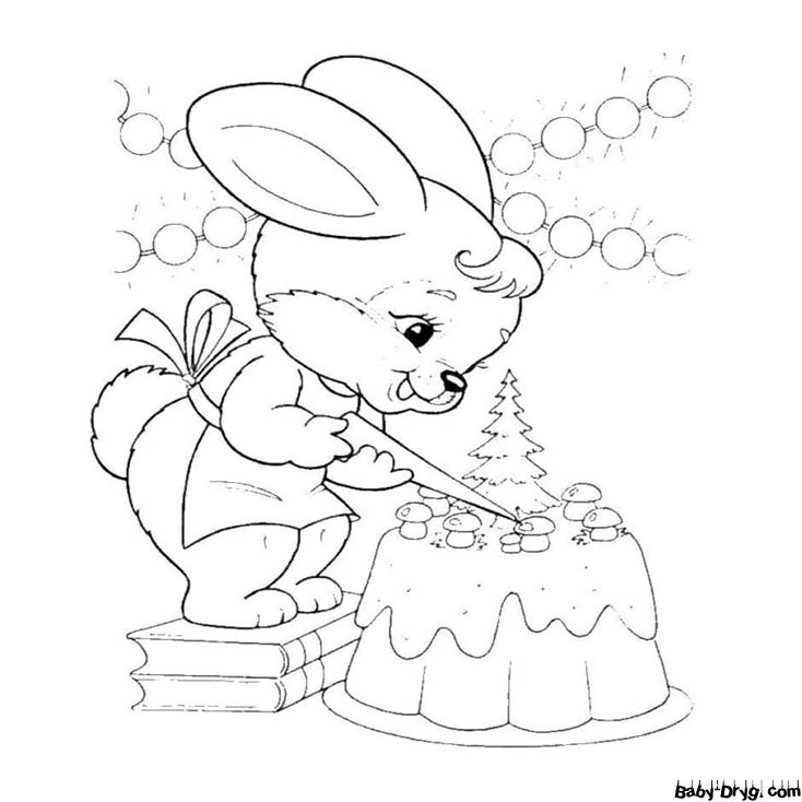 Новогодний кролик рисунок 2023 года | Распечатать Раскраска Новогодний Кролик 2023