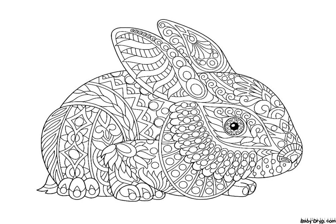Раскраска антистресс Кролик | Распечатать Раскраска Новогодний Кролик 2023