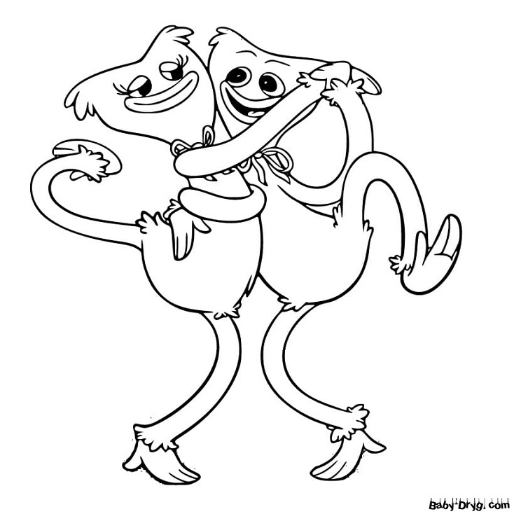 Раскраска Кисси Мисси и Хагги Вагги танцуют | Распечатать Раскраска Кисси Мисси / Kissy Missy