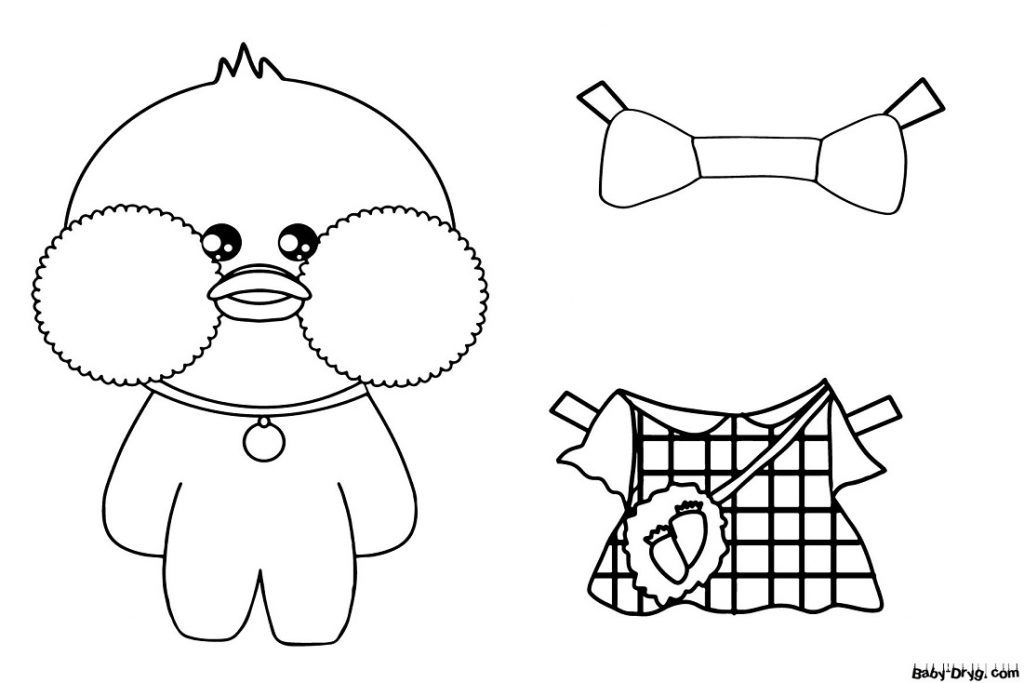 Раскраска Лалафанфан с одеждой (платье и бантик) | Распечатать Раскраска Уточка Лалафанфан