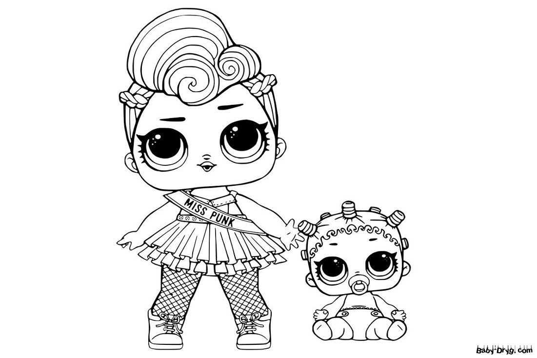 Раскраска Мисс Панк и маленькая сестра | Распечатать Раскраска Кукла ЛОЛ
