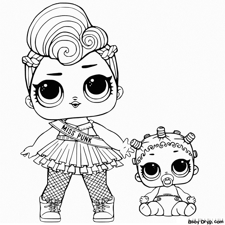 Раскраска Мисс Панк с ребёночком | Распечатать Раскраска Кукла ЛОЛ