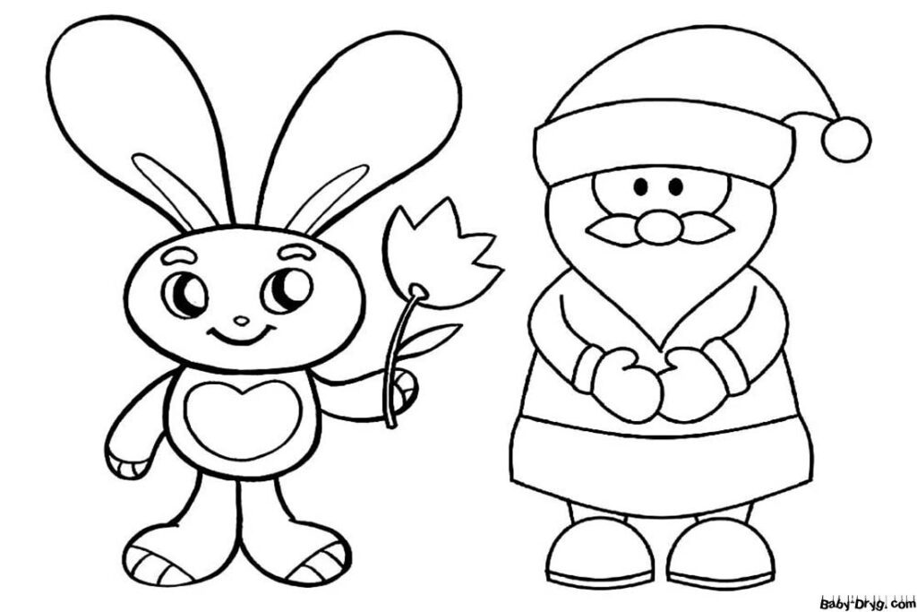 Рисунок Год Кролика для детей | Распечатать Раскраска Новогодний Кролик 2023