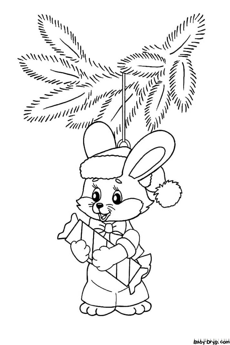 Рисунок кролика на Новый Год на окне | Распечатать Раскраска Новогодний Кролик 2023