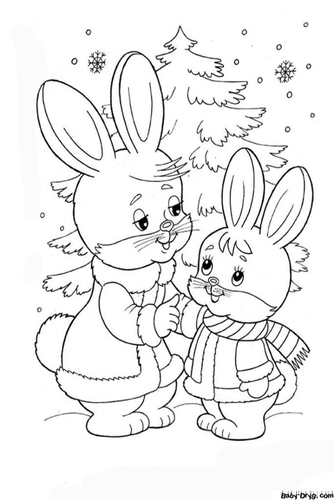 Скачать раскраски год кролика новогодний | Распечатать Раскраска Новогодний Кролик 2023