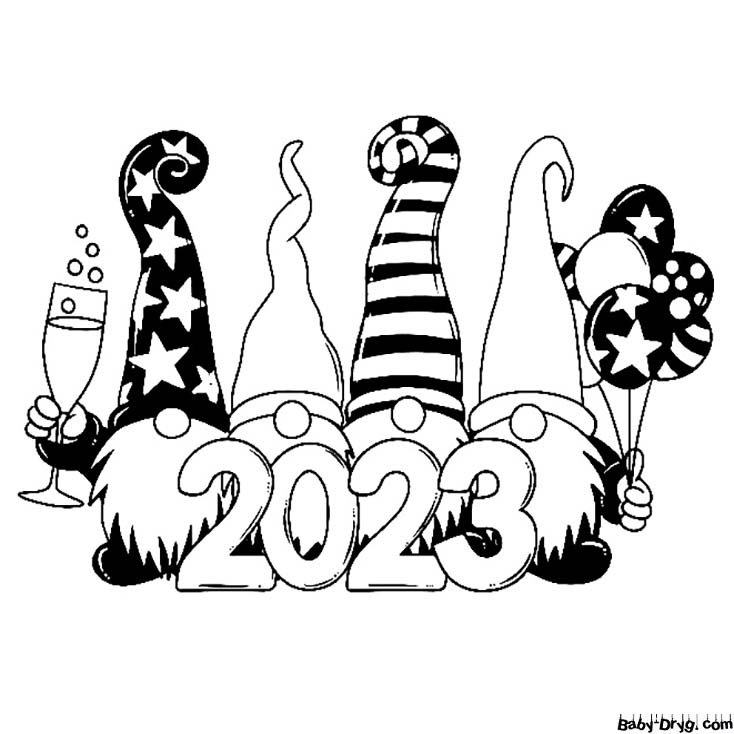 Цифры Новый год 2023 для детей | Распечатать Раскраска Новогодний Кролик 2023
