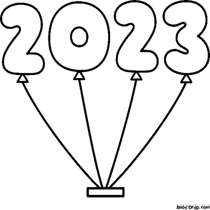 Цифры Воздушные шары 2023 | Распечатать Раскраска Новогодний Кролик 2023