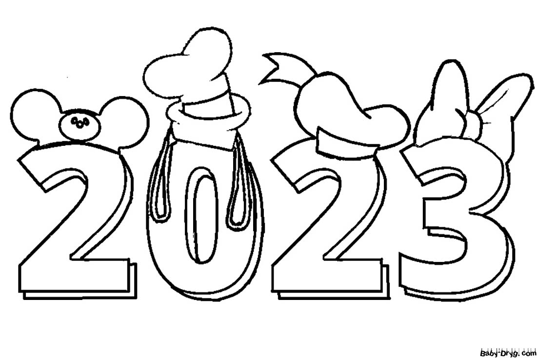 Распечатать цифры 2023 год | Распечатать Раскраска Новогодний Кролик 2023