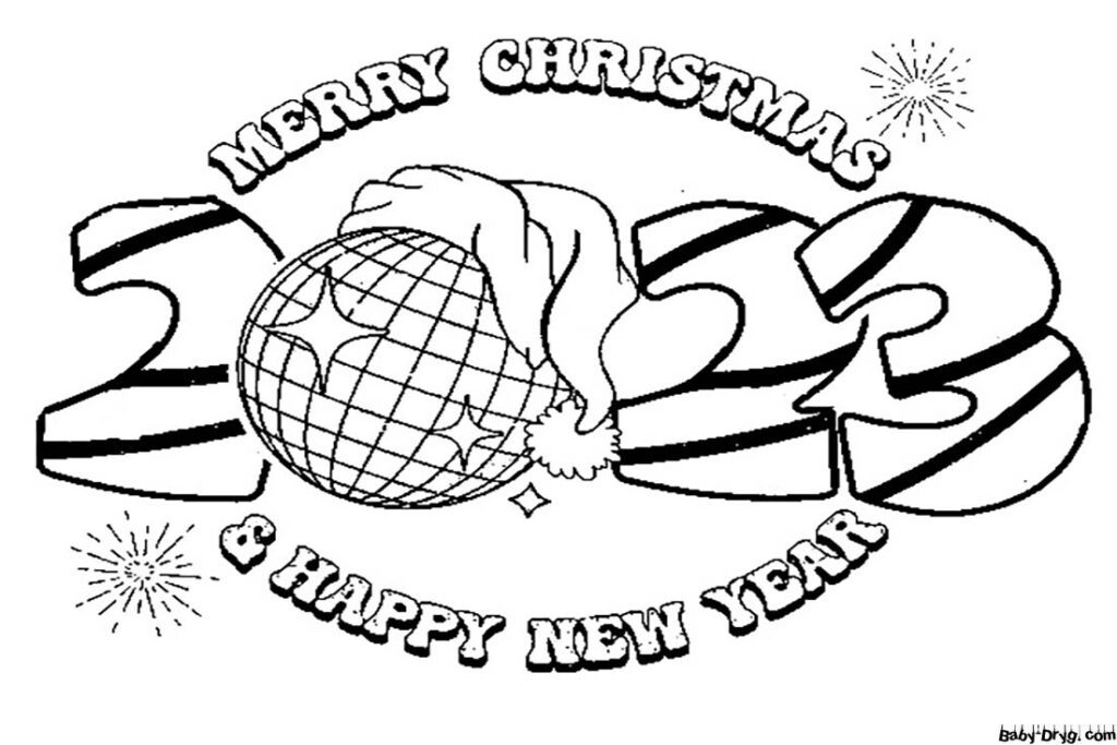 С Рождеством и Новым 2023 годом! | Распечатать Раскраска Новогодний Кролик 2023