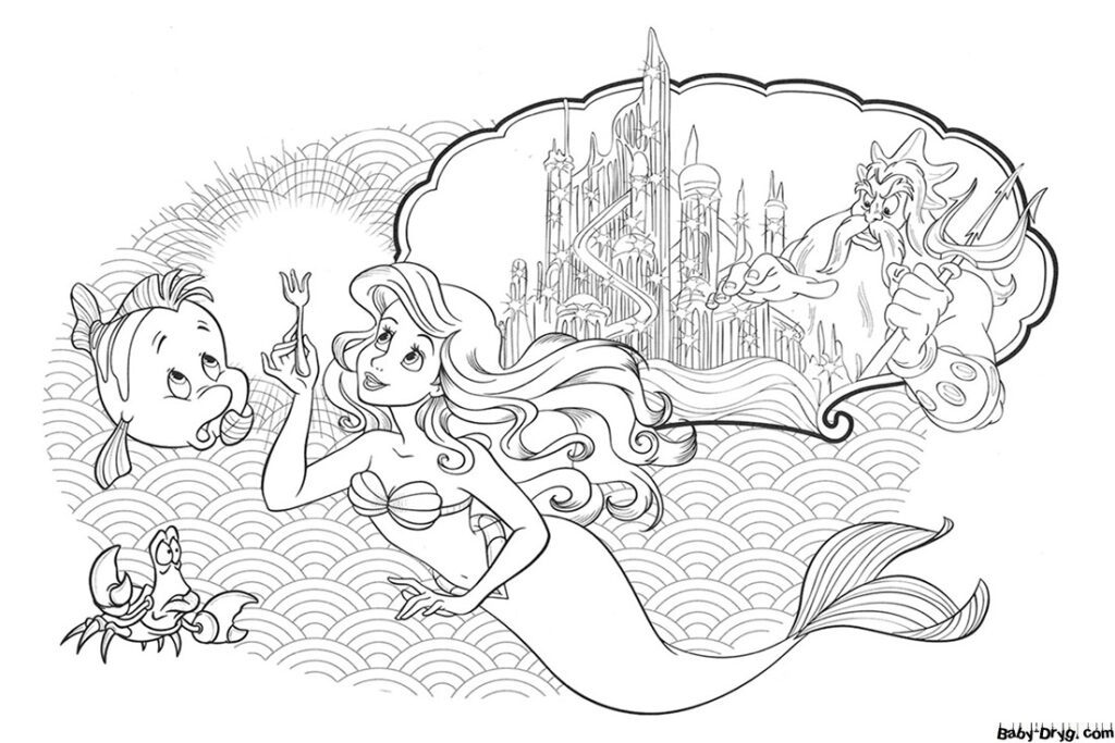 Раскраска Ариэль в подводном царстве | Раскраски Принцесс