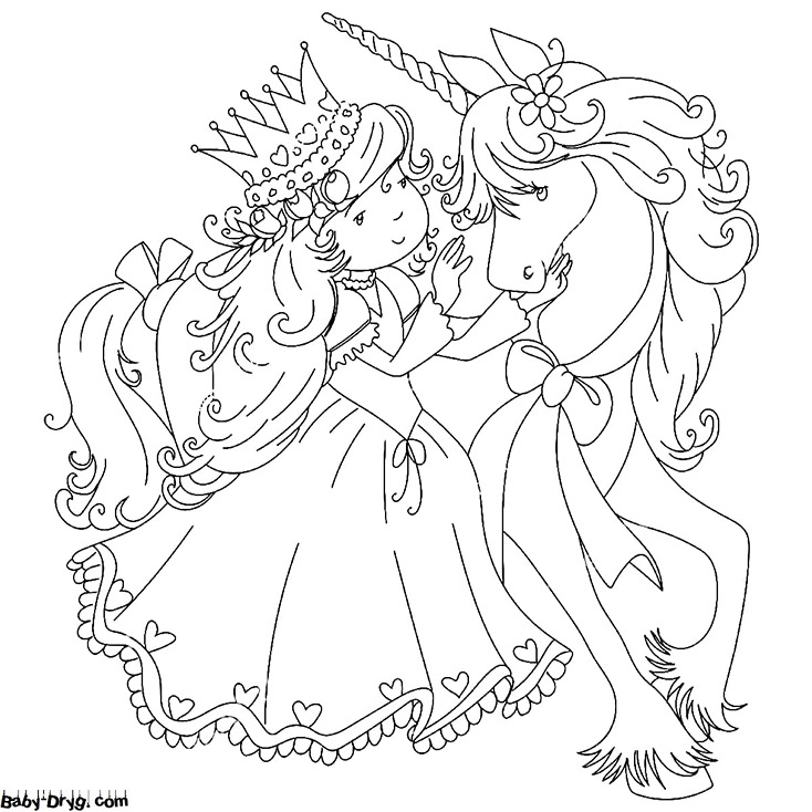 Раскраска Единорог и принцесса | Раскраски Принцесс