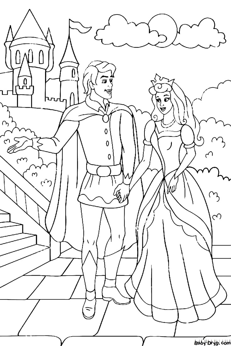 Раскраска Королевская пара | Распечатать Раскраску Принцесс