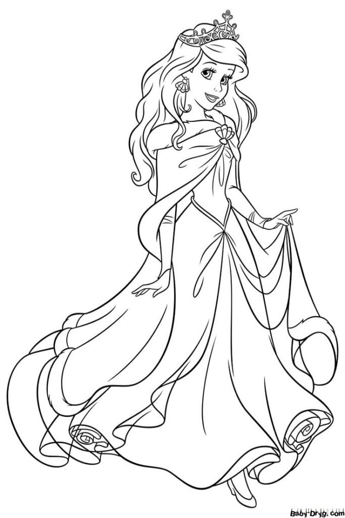 Раскраска Принцесса Ариэль в платье | Раскраски Принцесс