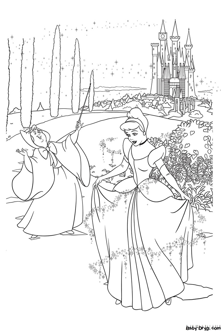 Раскраска Принцесса Диснея Золушка и фея | Раскраски Принцесс