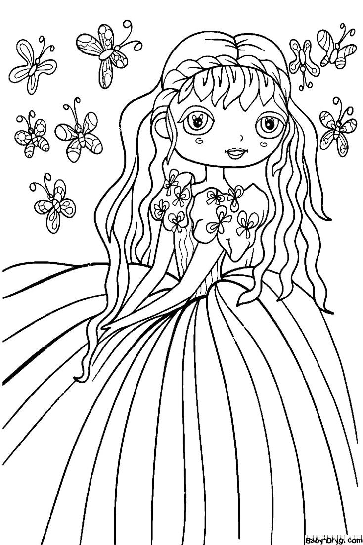 Раскраска Принцесса и бабочки | Раскраски Принцесс