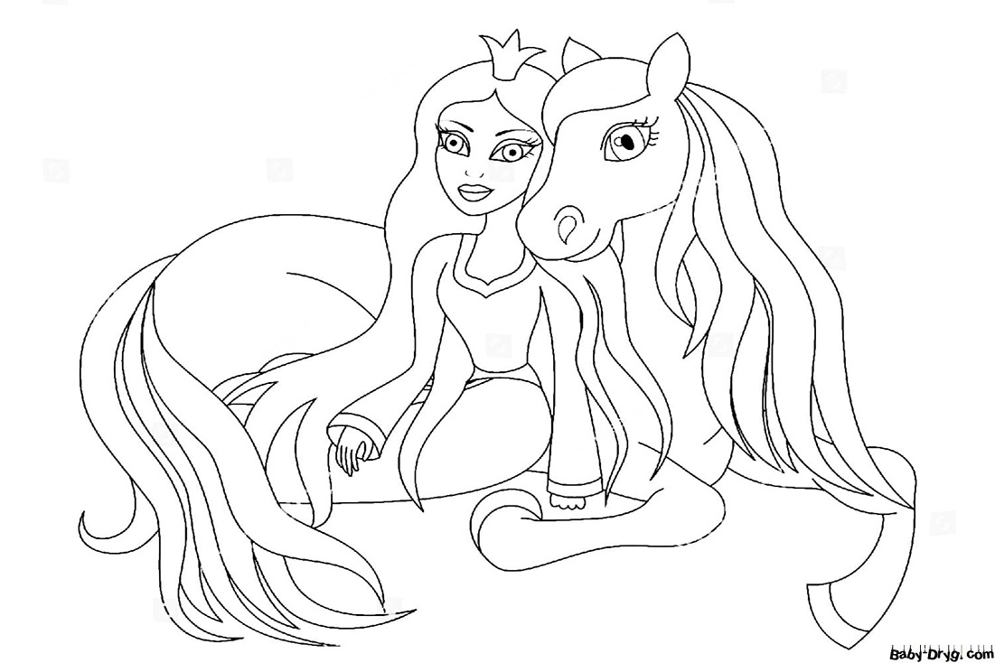 Раскраска Принцесса и ее лошадка | Раскраски Принцесс