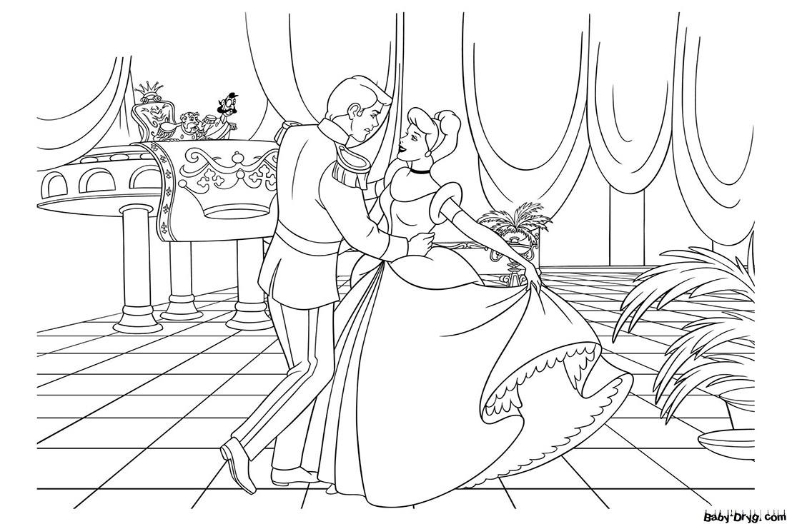 Раскраска Принцесса и принц на балу | Раскраски Принцесс