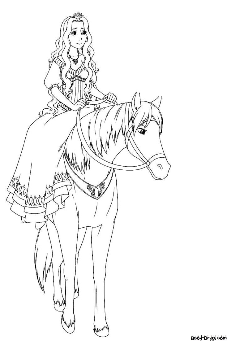 Раскраска Принцесса на коне | Распечатать Раскраску Принцесс
