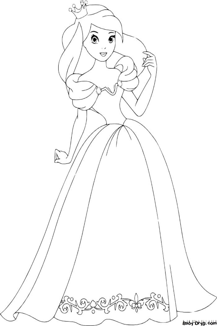 Раскраска Принцесса в красивом платье | Раскраски Принцесс