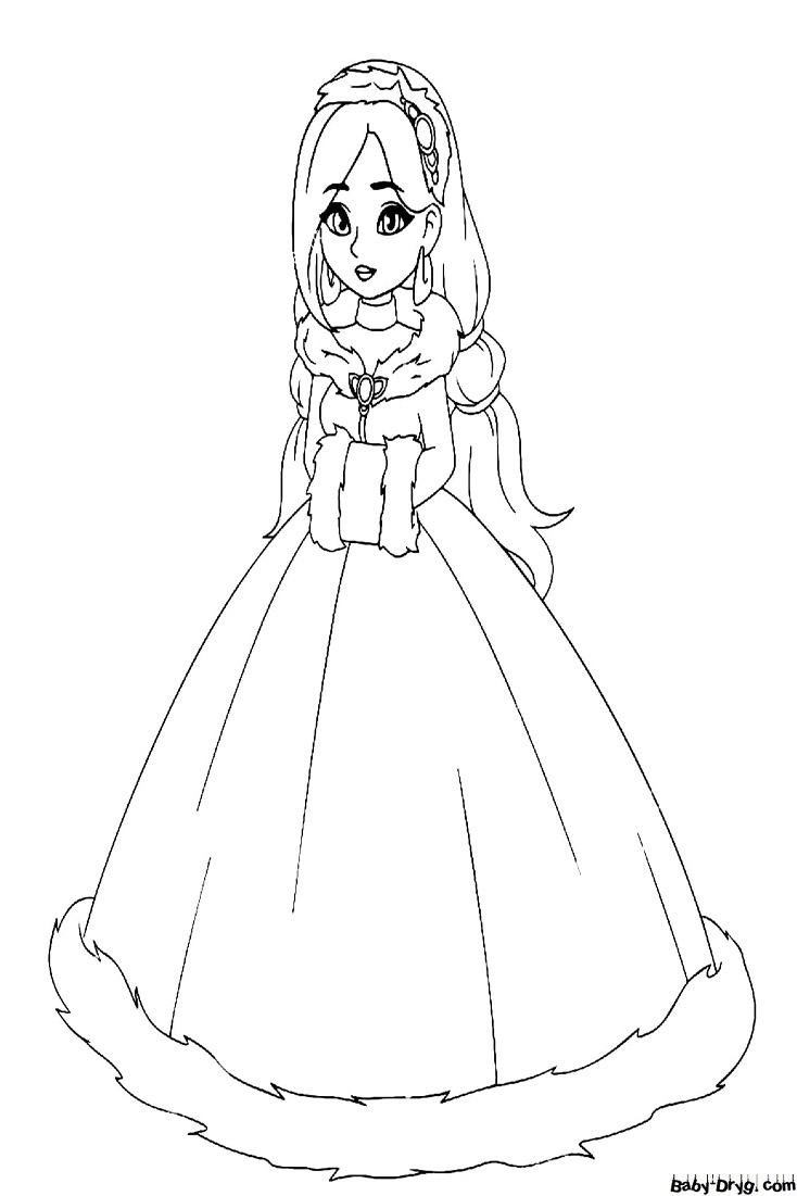 Раскраска Принцесса в зимнем платье | Раскраски Принцесс