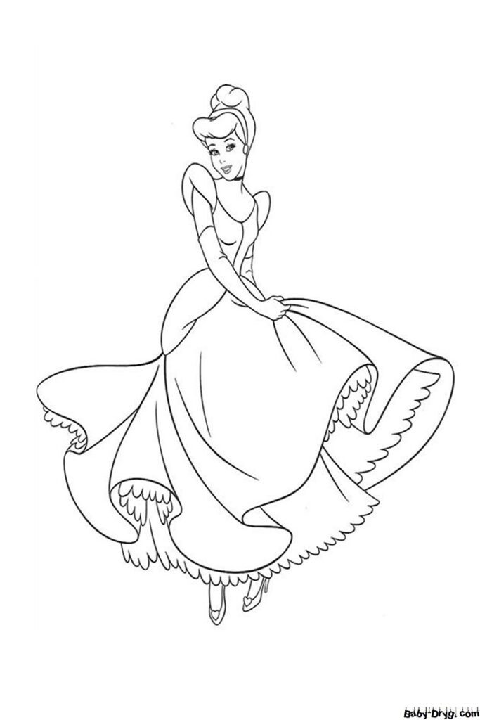 Раскраска Принцесса Золушка в бальном платье | Раскраски Принцесс