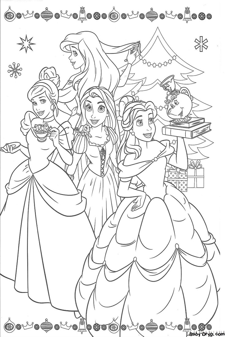 Раскраска Принцессы Дисней Рождество | Раскраски Принцесс