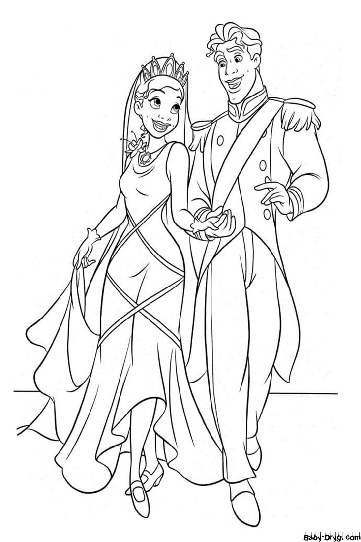 Раскраска Тиана и принц | Распечатать Раскраску Принцесс