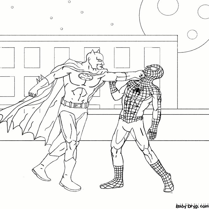 Раскраска Бэтмен против Человека-Паука | Раскраски Человек Паук