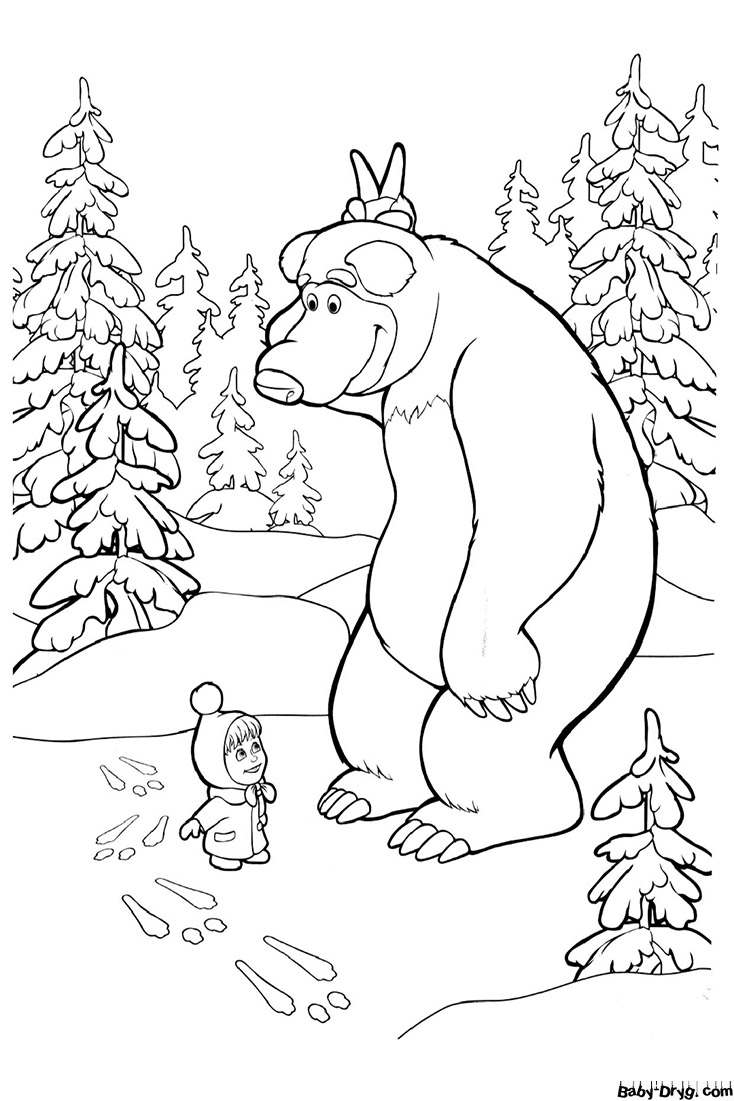 Раскраска Маша и медведь нашли следы | Раскраски Маша и Медведь