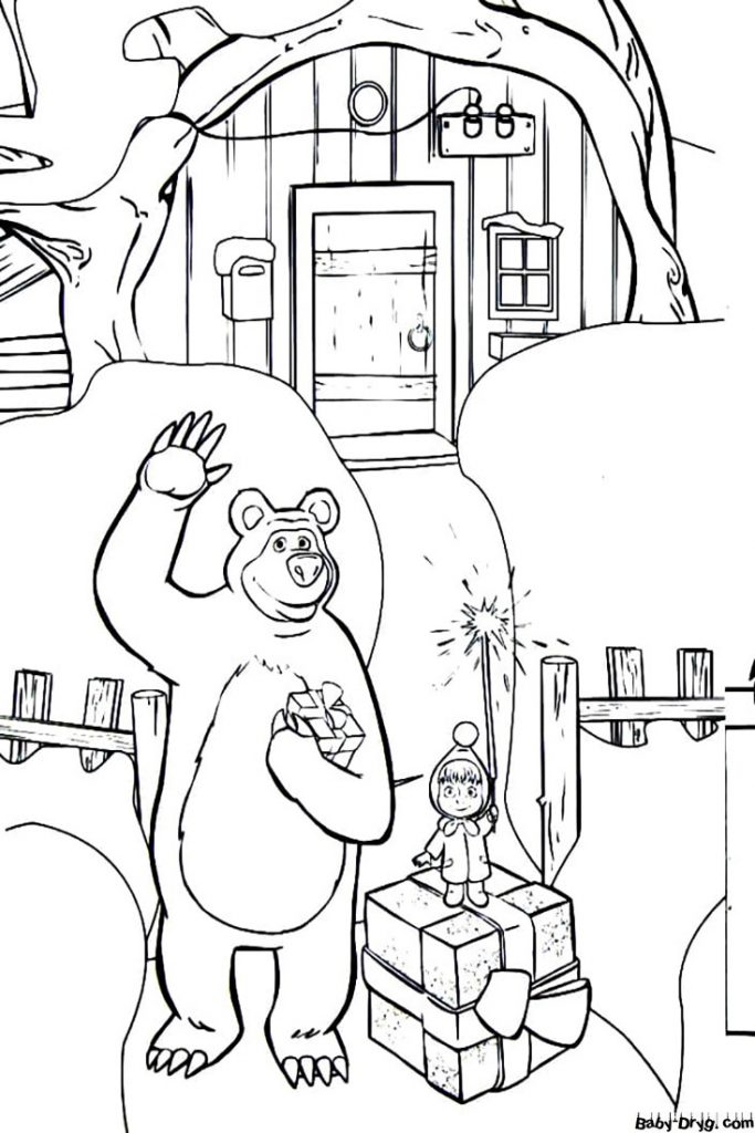 Раскраска Маша и Медведь распечатать бесплатно | Раскраски Маша и Медведь