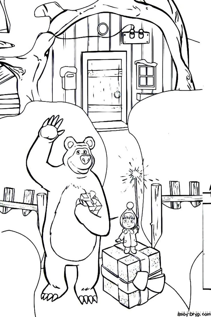 Раскраска Маша и Медведь распечатать бесплатно | Раскраски Маша и Медведь