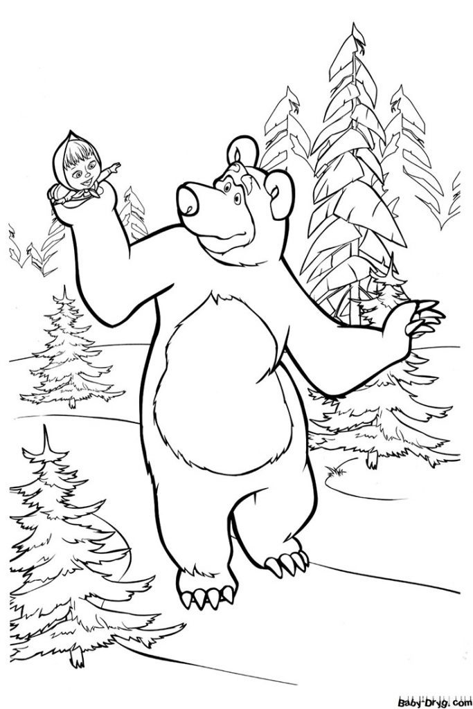 Раскраска Маша на руках у медведя | Раскраски Маша и Медведь
