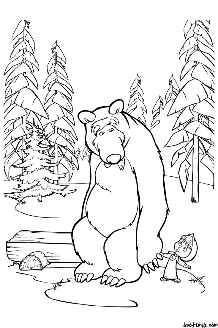 Раскраска Маша тянет медведя за собой | Раскраски Маша и Медведь