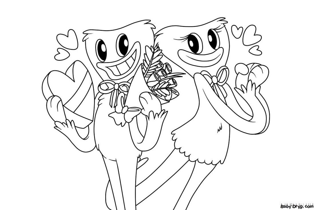 Beautiful coloring page of Kissy Missy and Huggy Wuggy | Coloring Kissy Missy