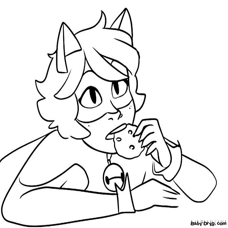Coloring Cat Noir eating cookies | Coloring Ladybug and Cat Noir
