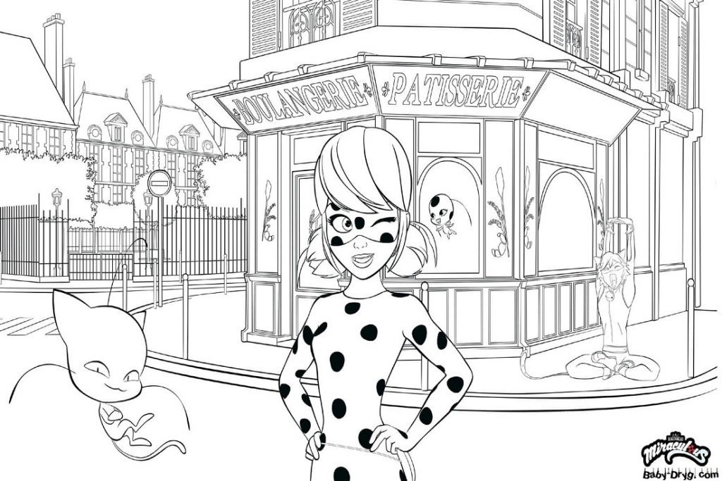 Coloring page Postcard of Marinette and Ladybug | Coloring Ladybug and ...