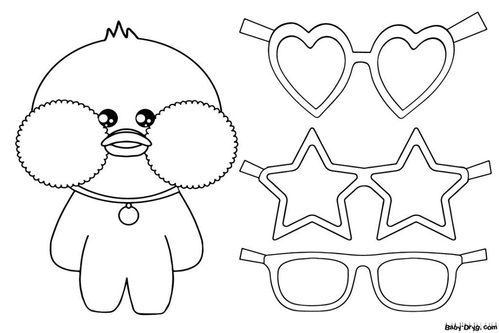 Coloring page of Lalafanfan with cut-out glasses | Coloring Lalafanfan Duck