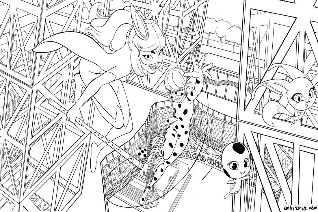 Coloring Rena Rouge, LadyBug and their Kwami | Coloring Ladybug and Cat Noir