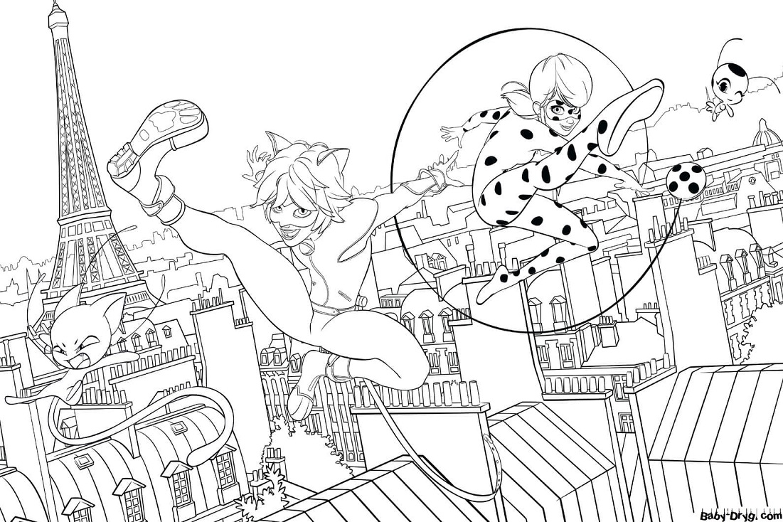 Coloring the Main Characters in Paris | Coloring Ladybug and Cat Noir