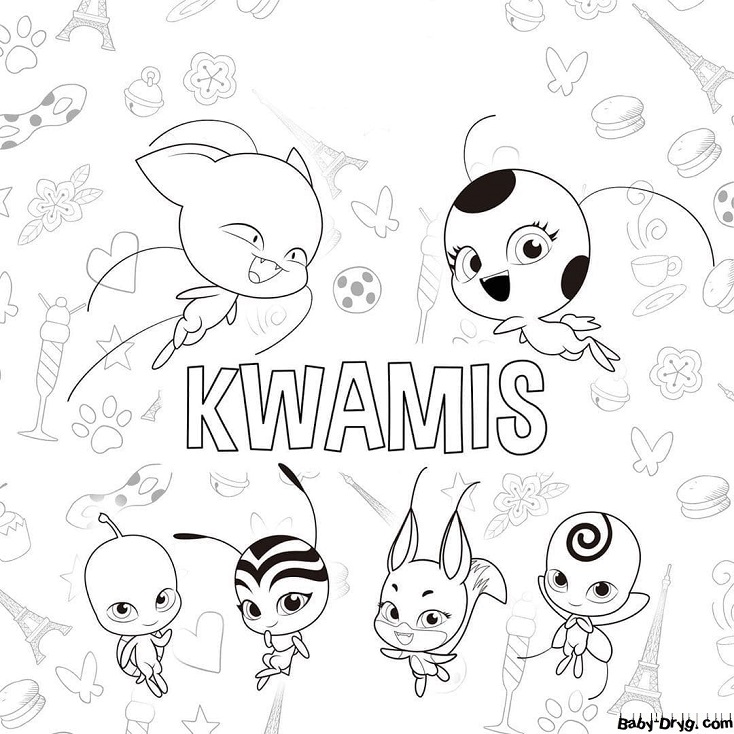 Colouring kwamis | Coloring Ladybug and Cat Noir printout