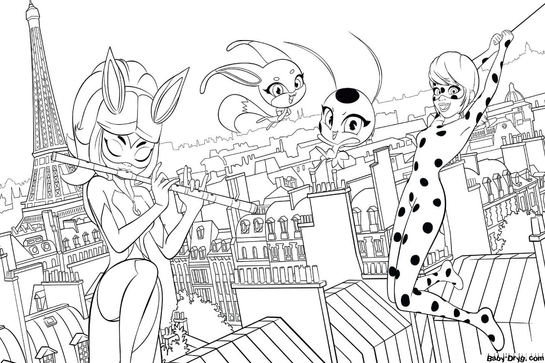 Colouring Rena Rouge and Ladybug in Paris | Coloring Ladybug and Cat Noir
