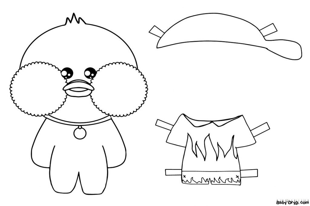 Lalafanfan coloring page with clothes (T-shirt, shorts, and bandana) | Coloring Lalafanfan Duck