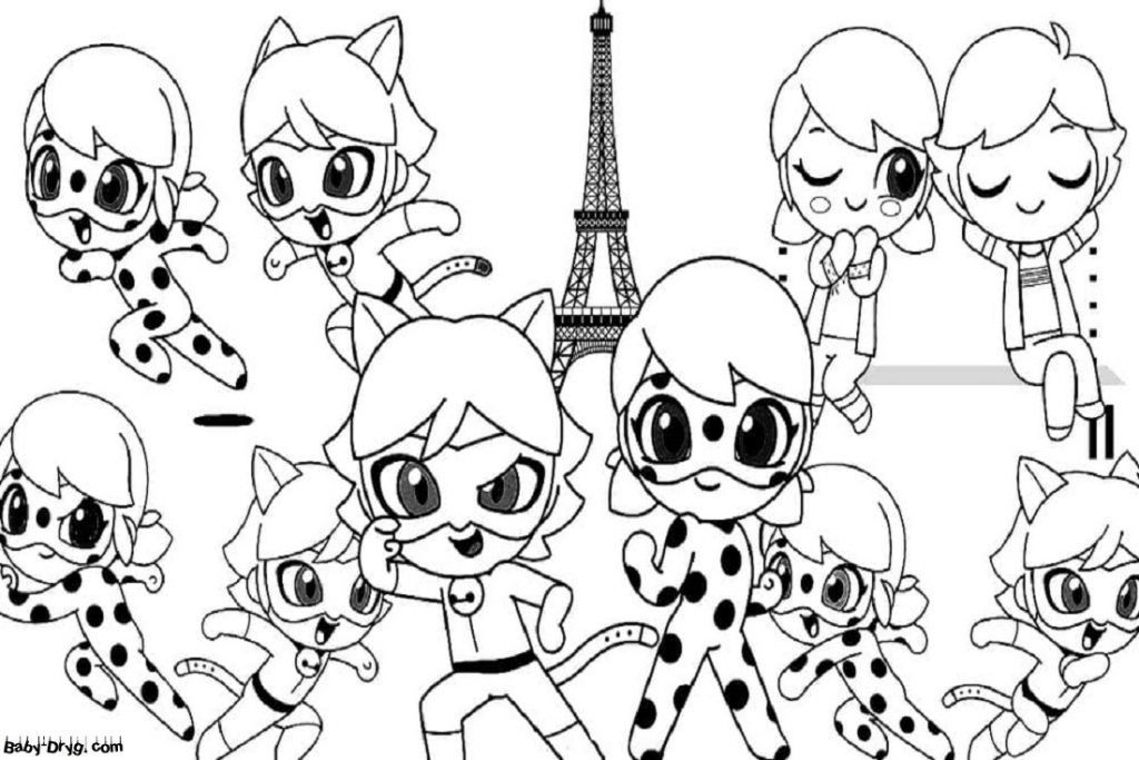 Coloring Characters of the animated series as Chibi | Coloring Ladybug and Cat Noir