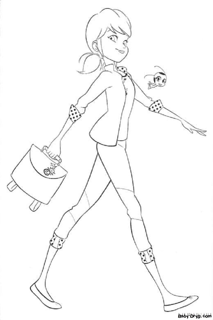 Coloring In normal life a girl wears a jacket, white shirt and skinny jeans | Coloring Ladybug and Cat Noir
