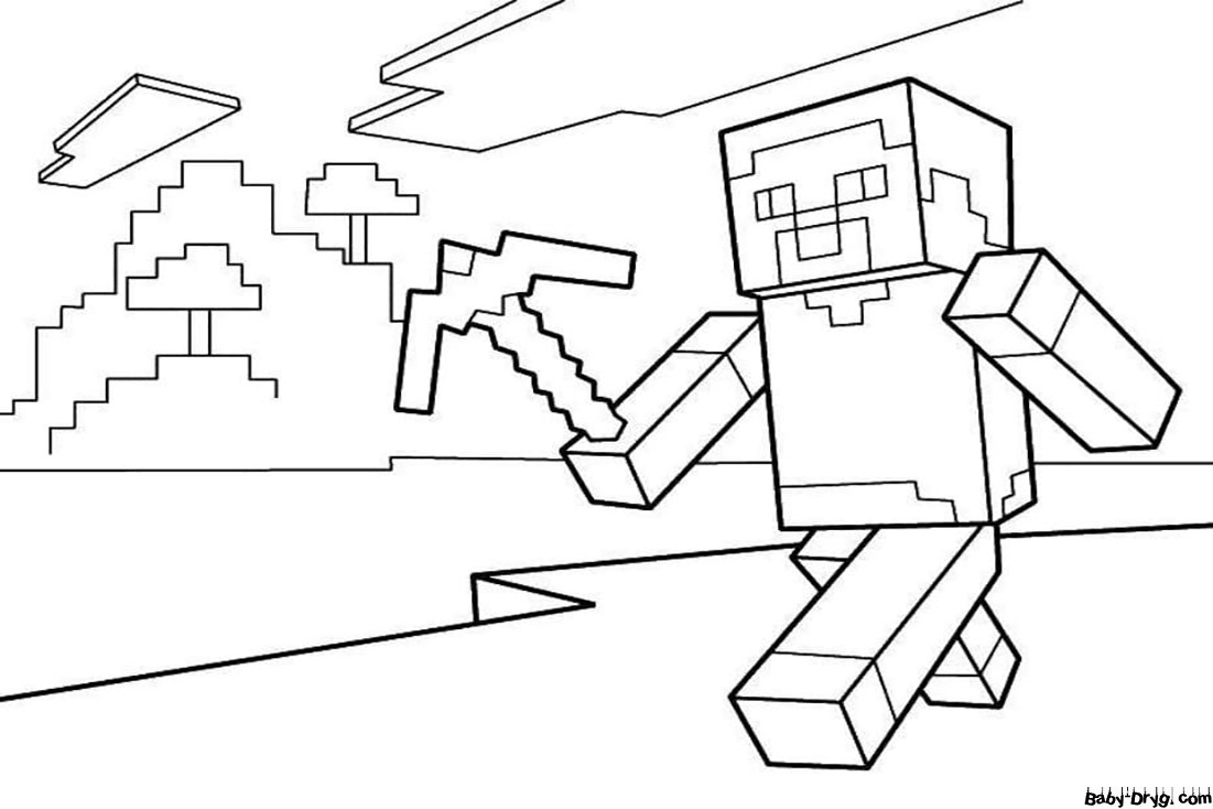 Coloring page Alex with a pickaxe | Coloring Minecraft
