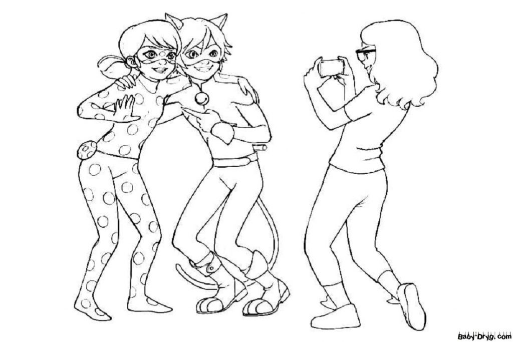 Coloring page Alya takes pictures of her friends | Coloring Ladybug and Cat Noir