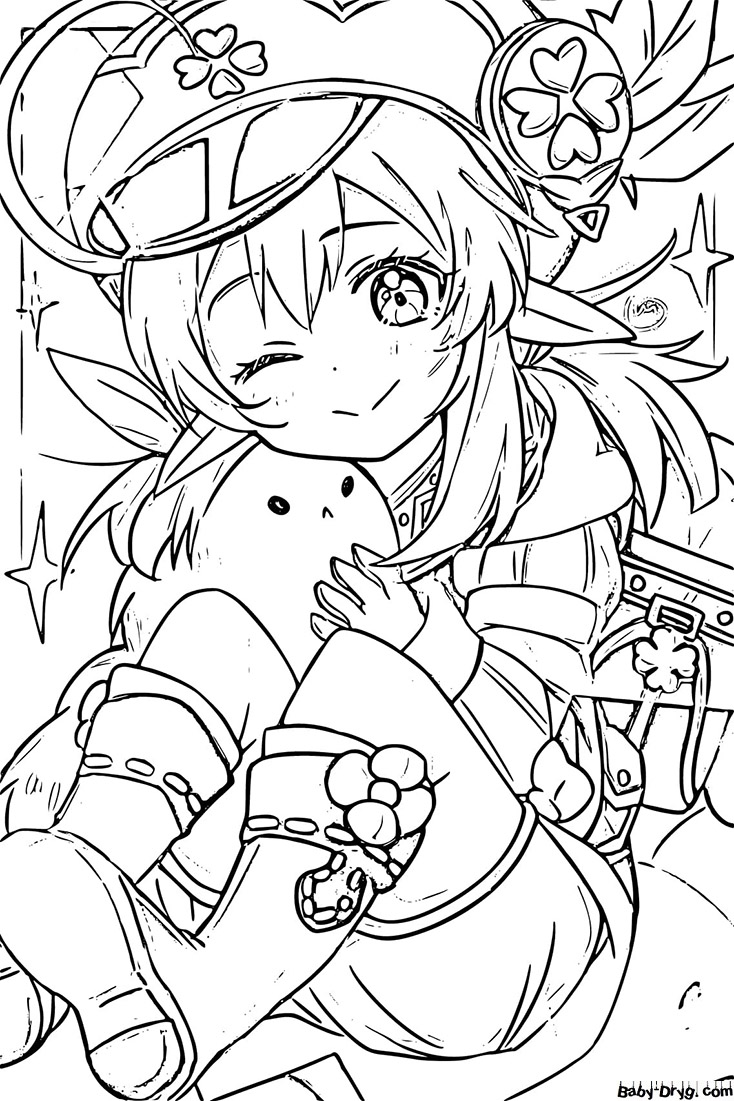 Coloring page Anime Girl Clee | Coloring Genshin Impact