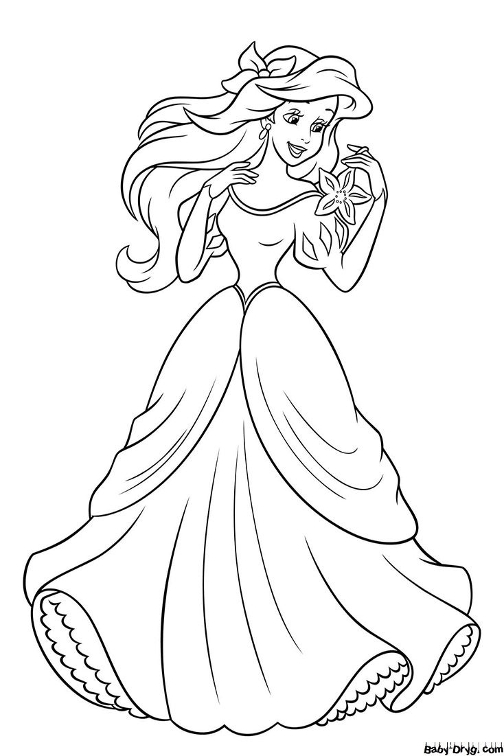 Coloring page Ariel in a dress | Coloring Princess printout
